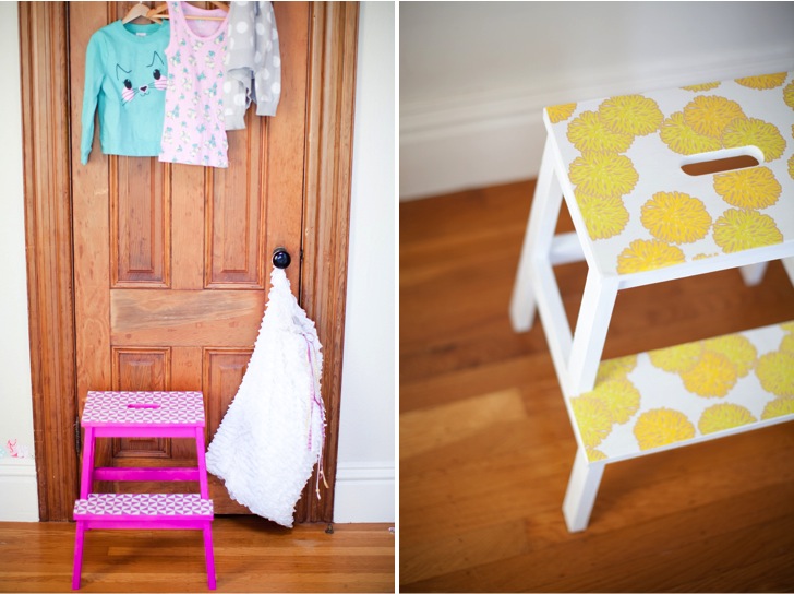 diy-stools-with-paint-and-leftover-wallpaper